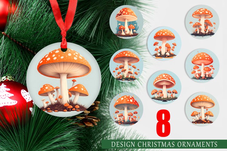 Watercolor Mushroom Christmas Ornaments