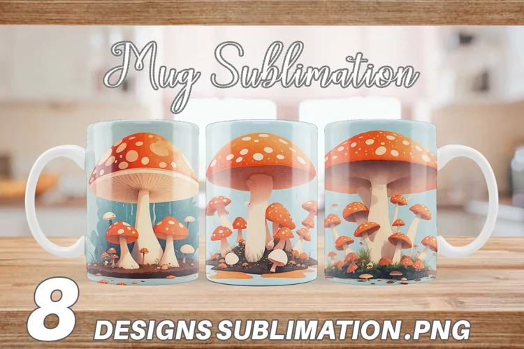 Watercolor Mushroom Mug sublimation design