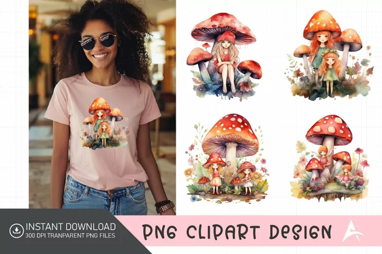 Watercolor Mushroom Fairies Clipart
