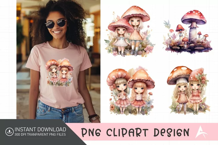 Watercolor Mushroom Fairies Clipart