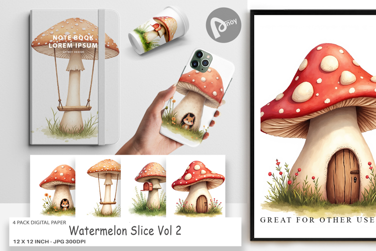 Digital Paper Mushroom Homes