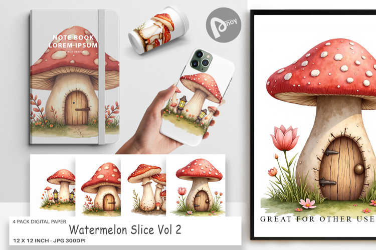 Digital Paper Mushroom Homes