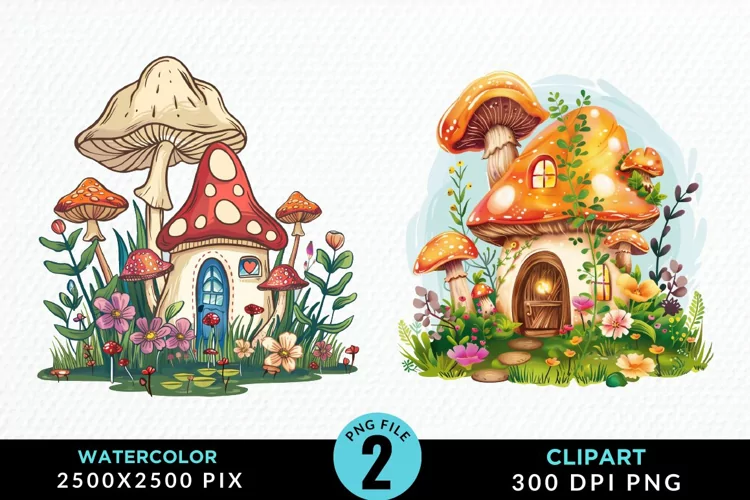 Watercolor Mushroom House Illustration Clipart