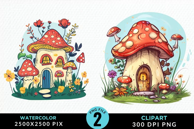 Watercolor Mushroom House Illustration Clipart