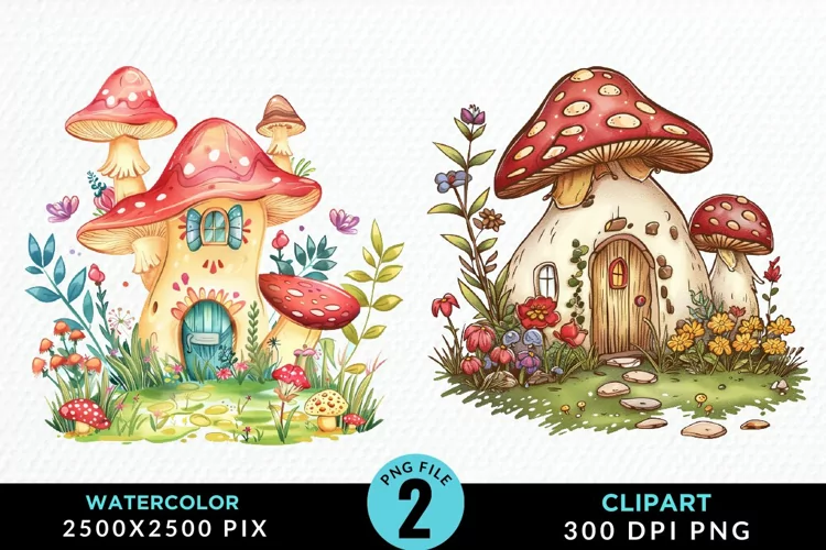 Watercolor Mushroom House Illustration Clipart