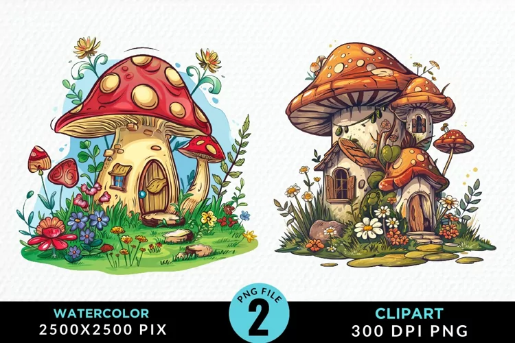 Watercolor Mushroom House Illustration Clipart