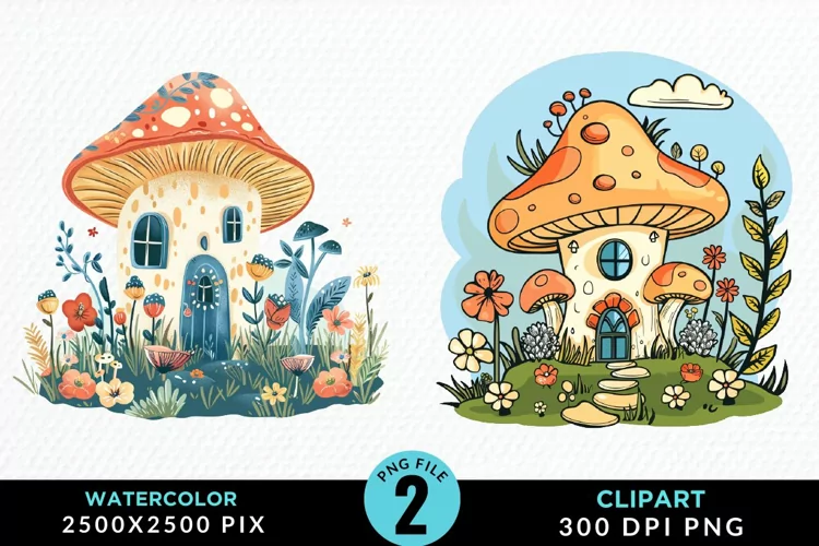 Watercolor Mushroom House Illustration Clipart