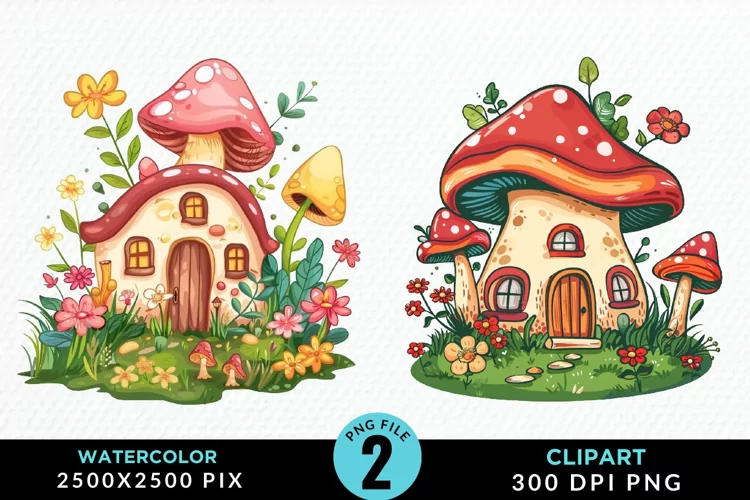 Watercolor Mushroom House Illustration Clipart