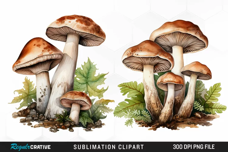 Watercolor Mushrooms Graphics Clipart