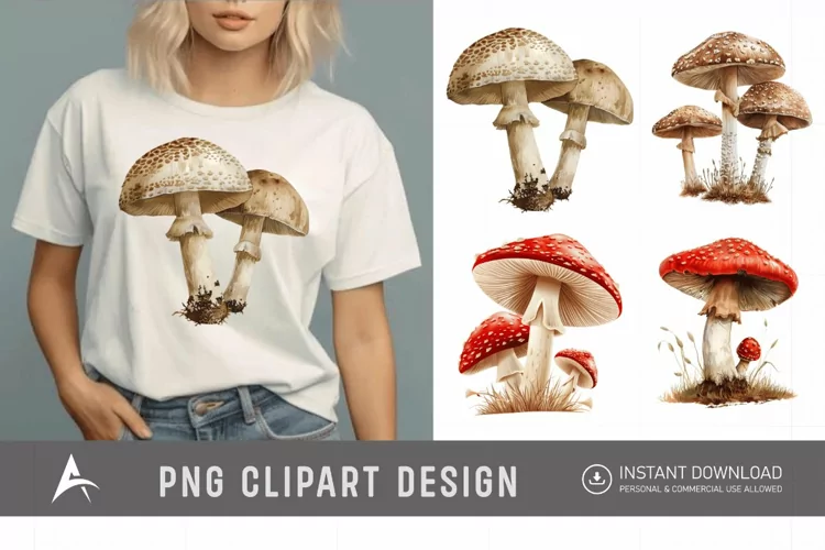 Watercolor Mushrooms Clipart