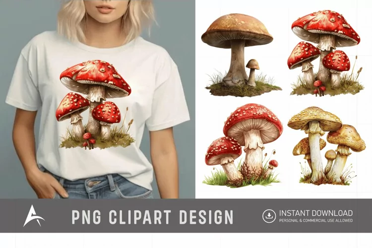 Watercolor Mushrooms Clipart