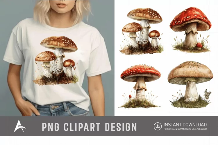 Watercolor Mushrooms Clipart