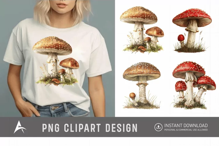 Watercolor Mushrooms Clipart