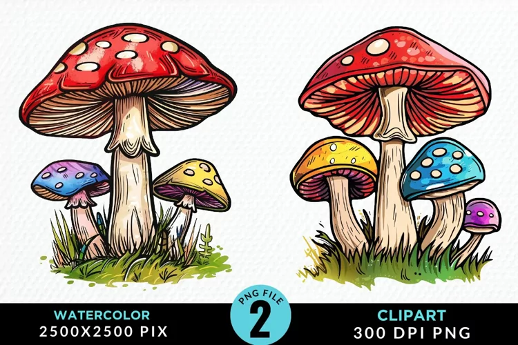 Watercolor Mushrooms Artwork Clipart