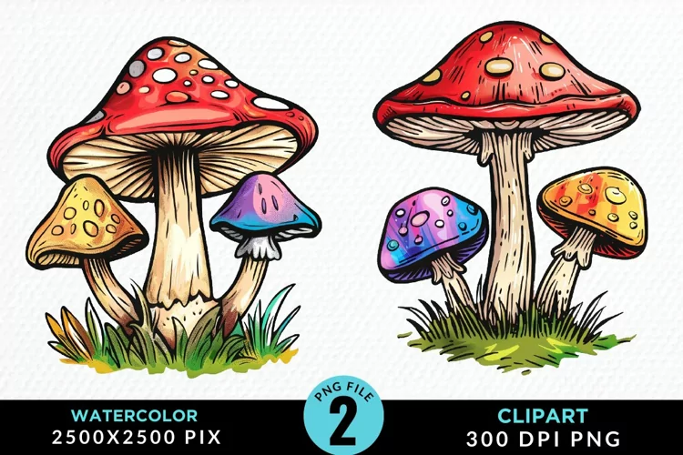 Watercolor Mushrooms Artwork Clipart