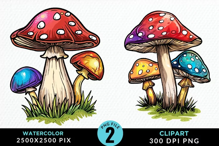 Watercolor Mushrooms Artwork Clipart