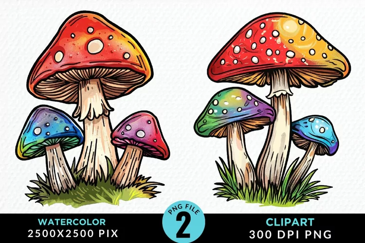Watercolor Mushrooms Artwork Clipart