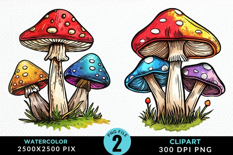 Watercolor Mushrooms Artwork Clipart