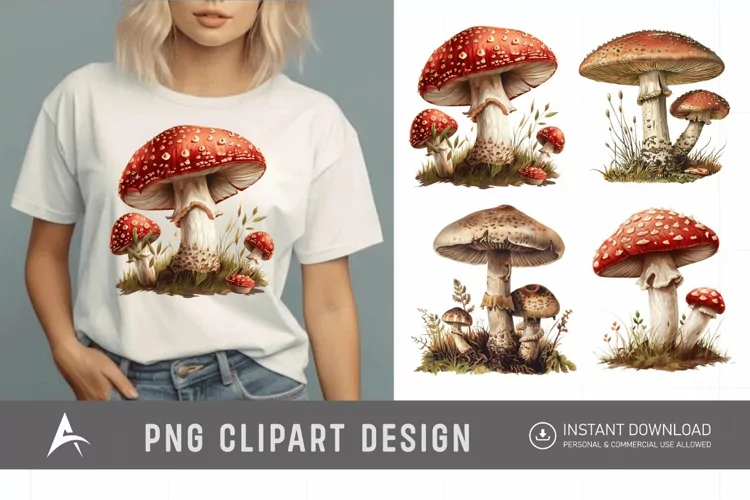 Watercolor Mushrooms Clipart