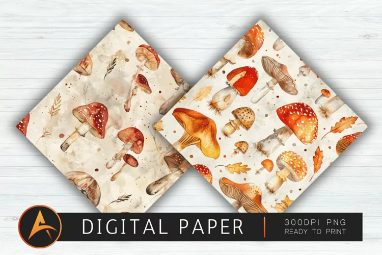 Watercolor Mushrooms Digital Paper