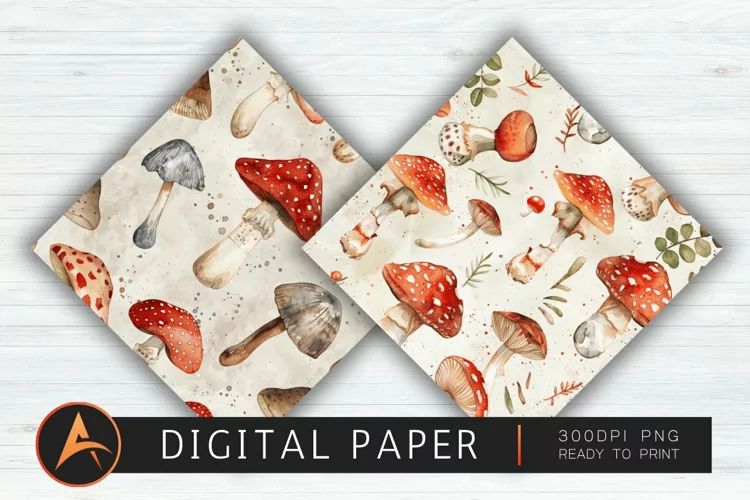 Watercolor Mushrooms Digital Paper