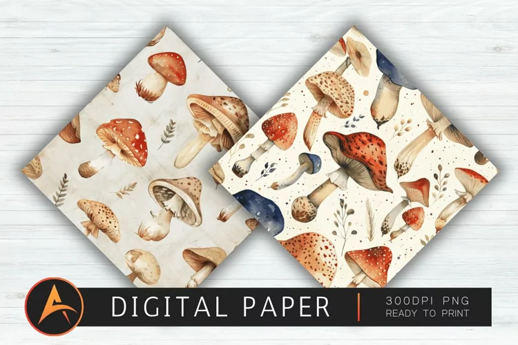 Watercolor Mushrooms Digital Paper