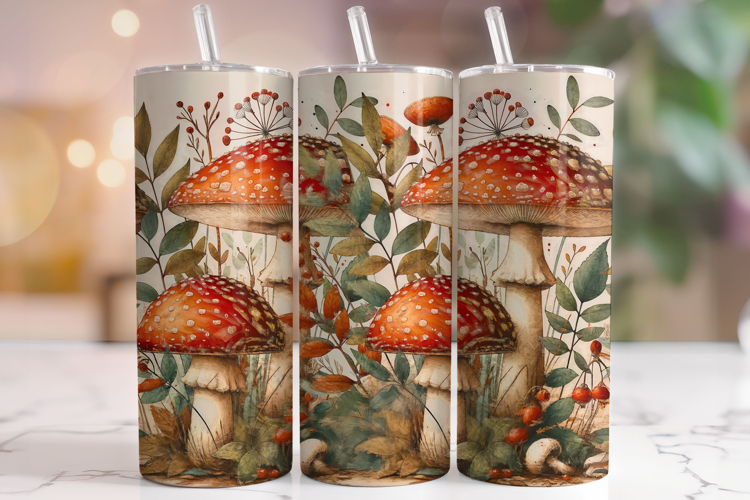 Mushroom Tumbler Wrap, Floral Tumbler Wrap, Boho Tumbler PNG