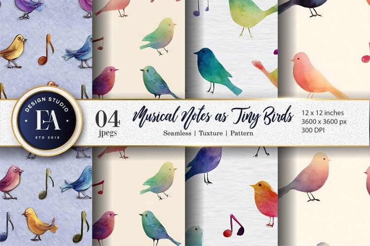 Musical Notes Shaped Like Birds Pattern Digital Paper example image 1