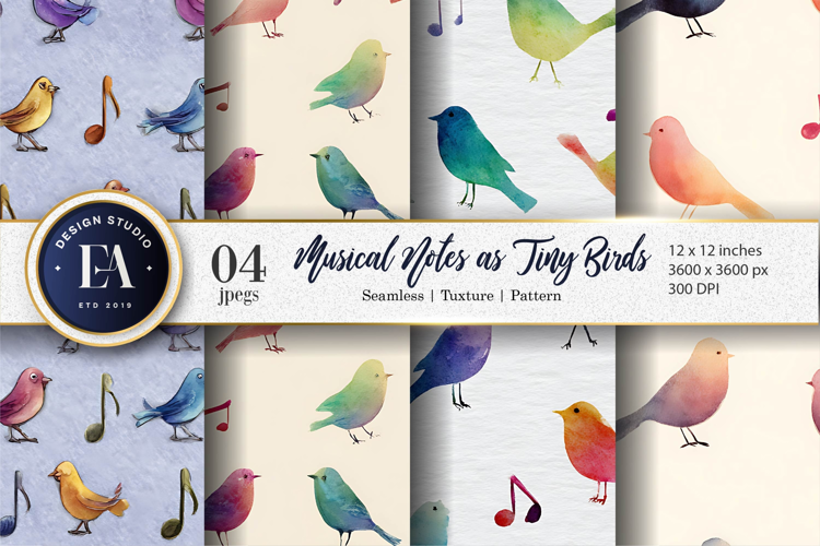 Musical Notes Shaped Like Birds Pattern Digital Paper