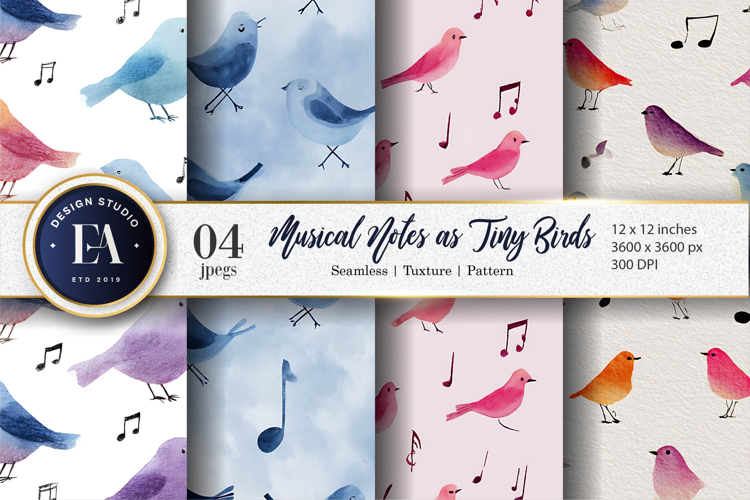 Musical Notes Shaped Like Birds Pattern Digital Paper