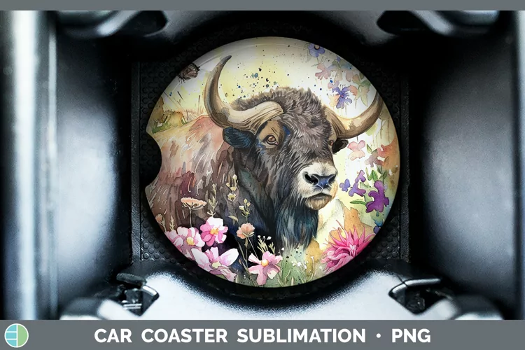 Watercolor Musk Ox Car Coaster Sublimation Coaster Designs