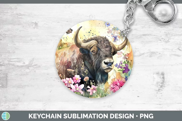 Watercolor Musk Ox Keychain Sublimation Keyring Designs