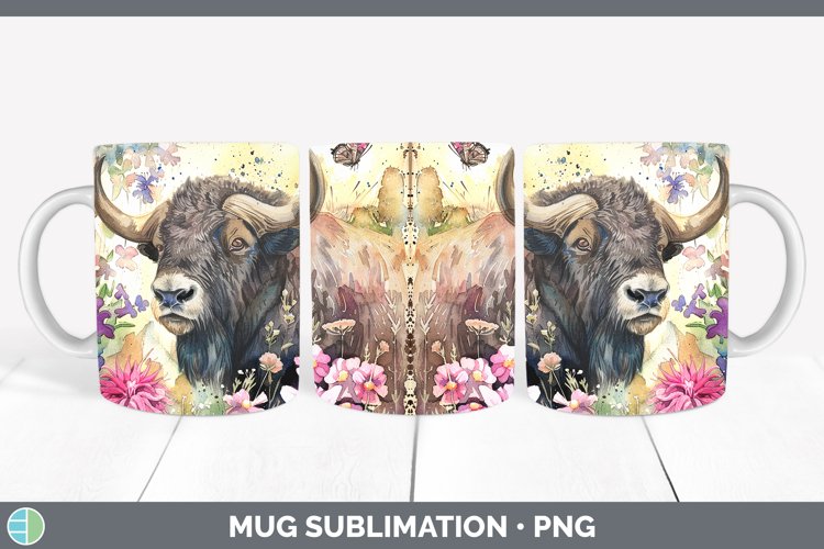 Watercolor Musk Ox Mug Wrap Sublimation Coffee Cup Designs