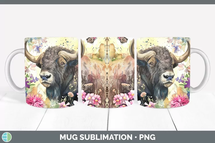 Watercolor Musk Ox Mug Wrap Sublimation Coffee Cup Designs