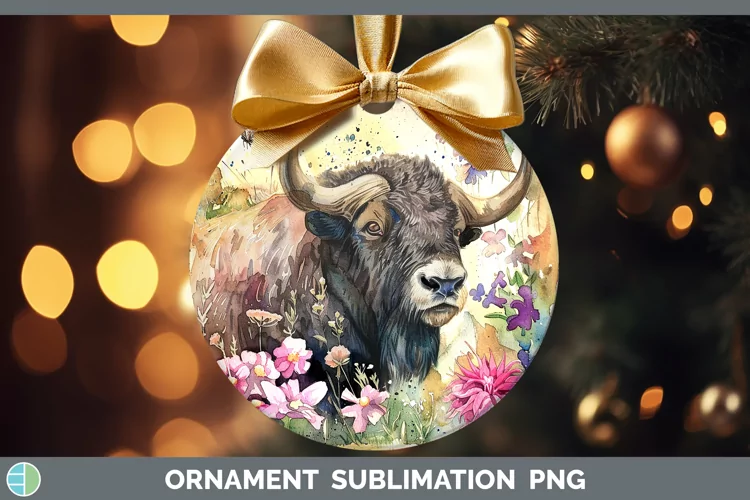Watercolor Musk Ox Ornament Sublimation Bauble Designs