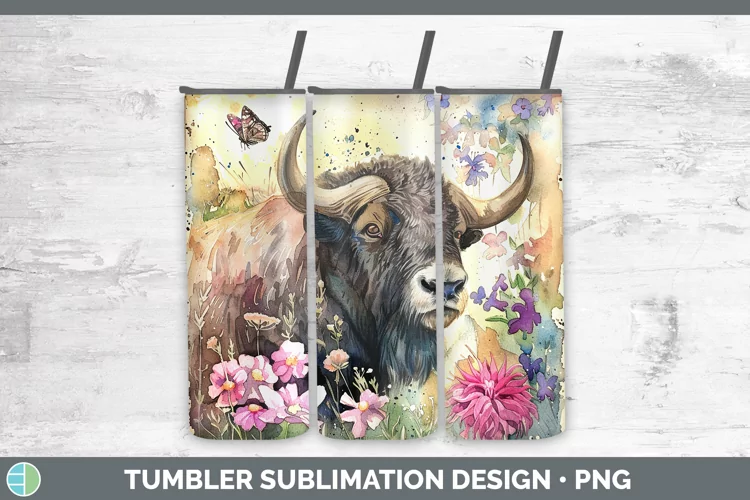 Watercolor Musk Ox Tumbler Sublimation 20 oz Skinny Tumbler