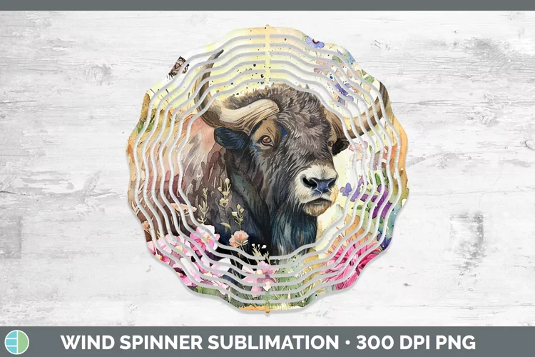 Watercolor Musk Ox Wind Spinner Sublimation Spinner Designs