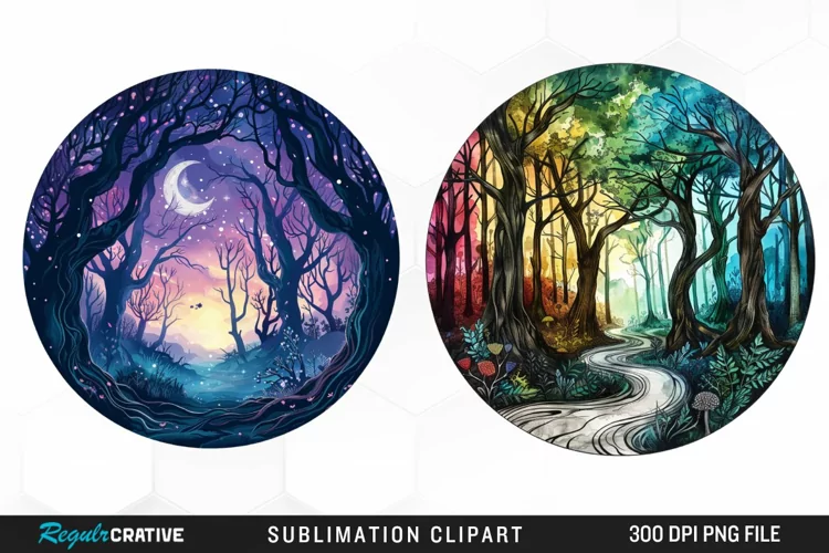 Watercolor Mystical Forest Illustration Clipart