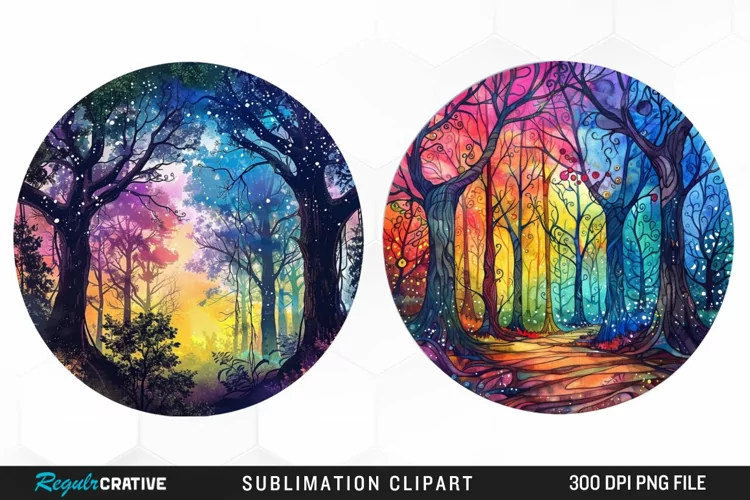 Watercolor Mystical Forest Illustration Clipart