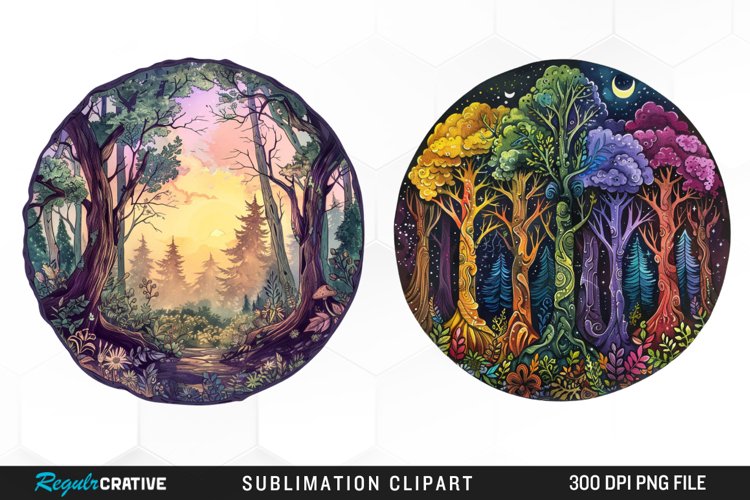 Watercolor Mystical Forest Illustration Clipart example image 1