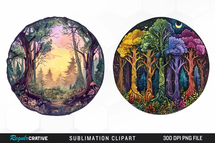 Watercolor Mystical Forest Illustration Clipart