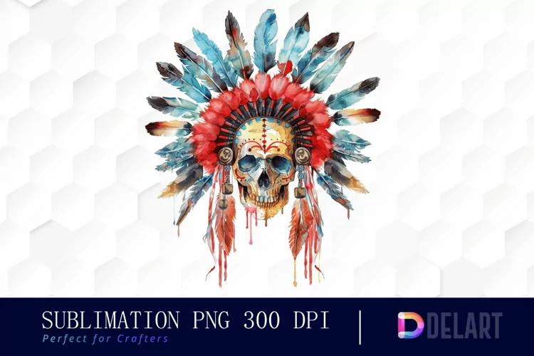Native American Skull Sublimation PNG Clipart