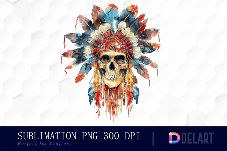 Native American Skull Sublimation PNG Clipart