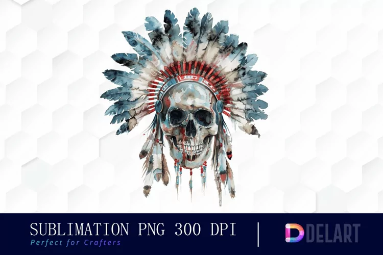 Native American Skull Watercolor Clipart