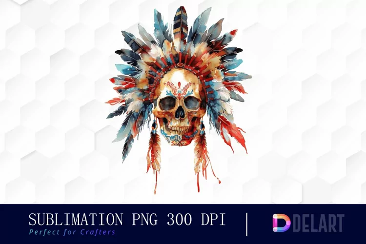 Native American Skull Illustration Clipart