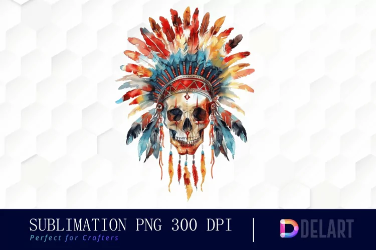 Native American Skull Sublimation PNG Clipart