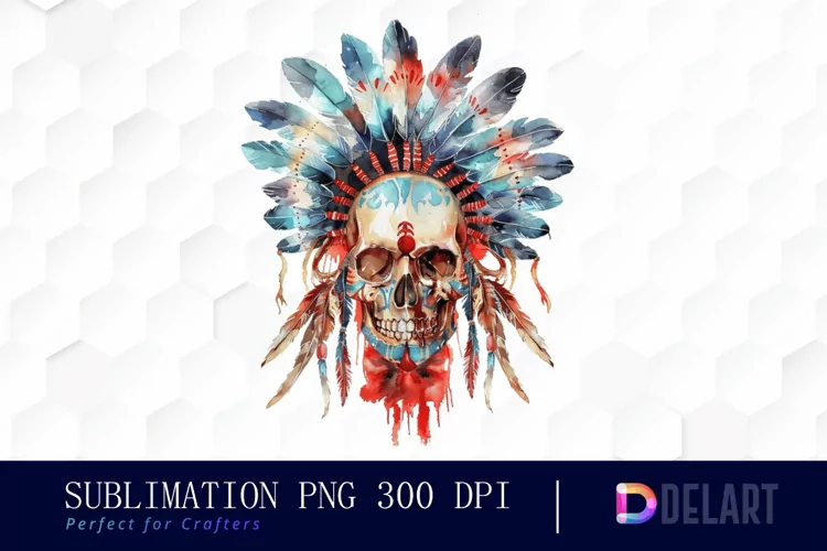 Native American Skull Sublimation PNG Clipart