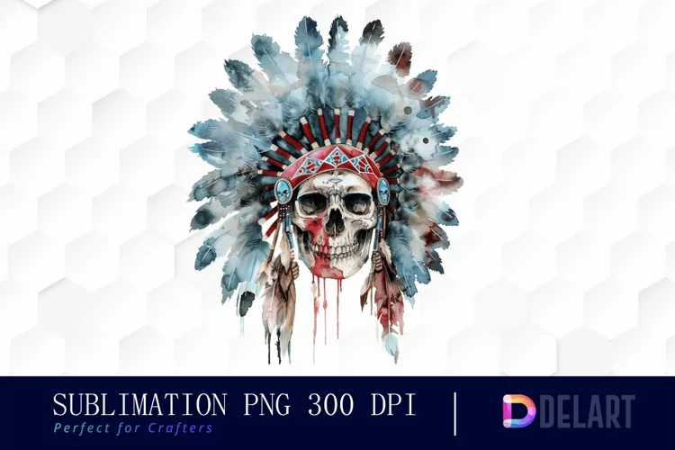 Native American Skull Illustration Clipart