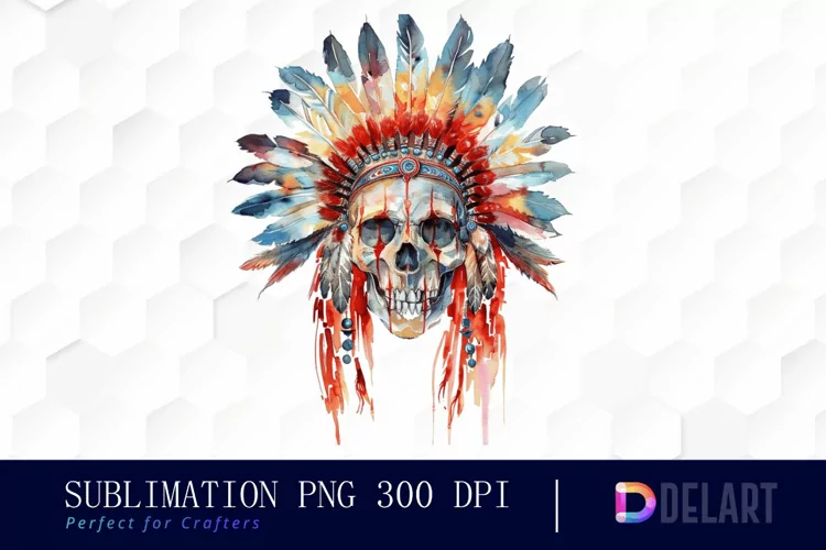 Native American Skull Sublimation PNG Clipart