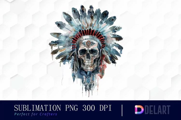 Native American Skull Watercolor Clipart